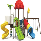 Huitich colorful kids outdoor playground set with slides tunnel swing and climbing platforms for backyard play